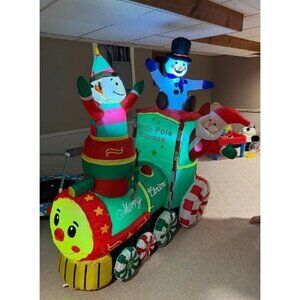 6ft Height Christmas Inflatable Santa Claus on The Train with Elf and Snowman